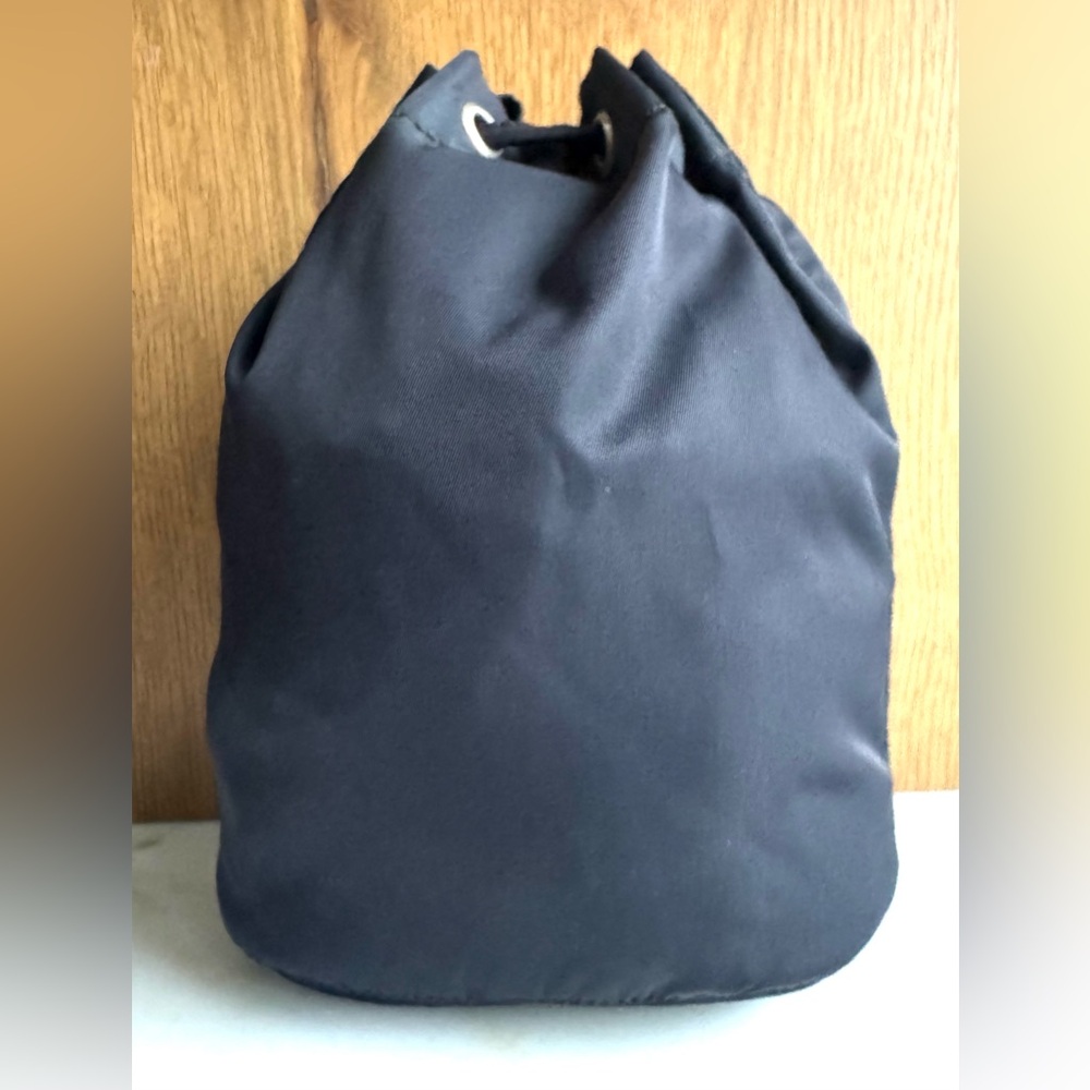 PRADA Black Nylon Drawstring Pouch Bag + Added Black/Silver Chain Crossbody - Picture 4 of 8